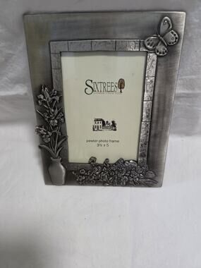 Sixtrees Pewter Floral W/ Butterfly Photo Frsme 3 1/2" X 5"